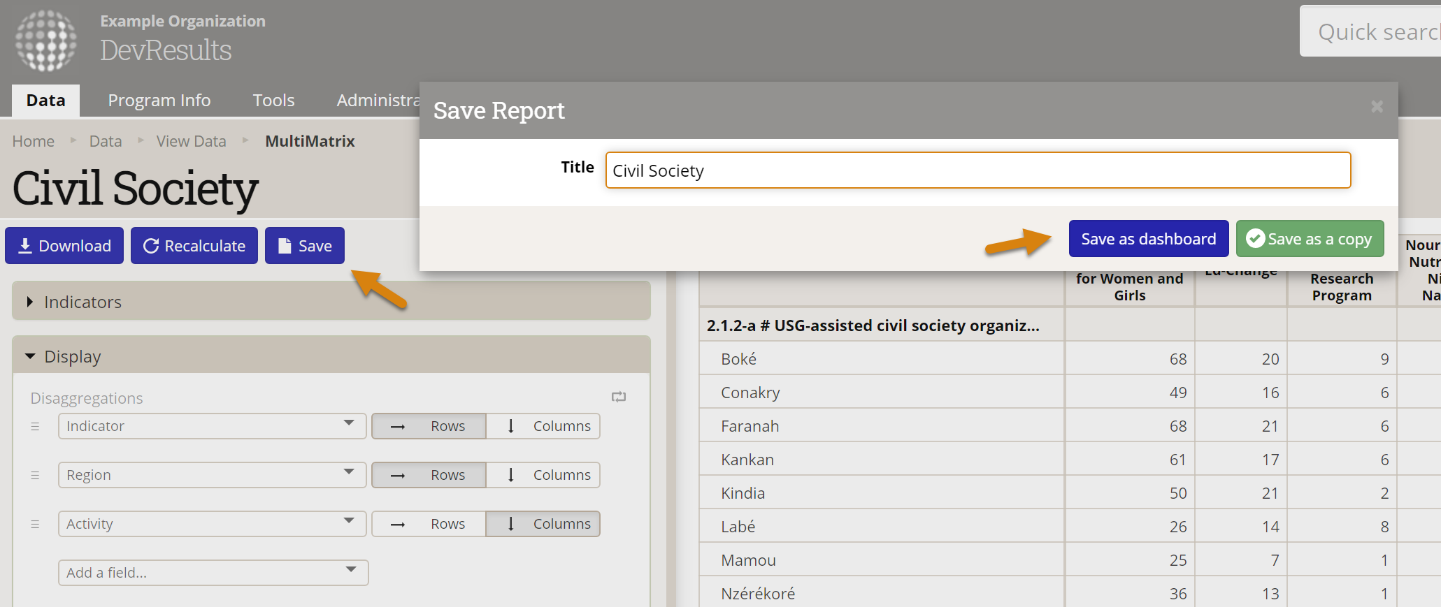 Screenshot of the Save as Dashboard modal flow